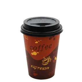 Disposable Coffee Cups - 12oz Generic Paper Hot Cups and Black Sipper Dome Lids (90mm)