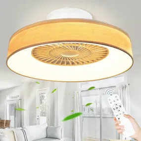 DLLT Low Profile Ceiling Fan - 22.5 Inch Bladeless Ceiling Fan with Light and Remote, 3 Colors Dimmable LED 3 Speeds 5 Blades Enclosed Ceiling Fans with Light for Living Room Bedroom, Wood Grain