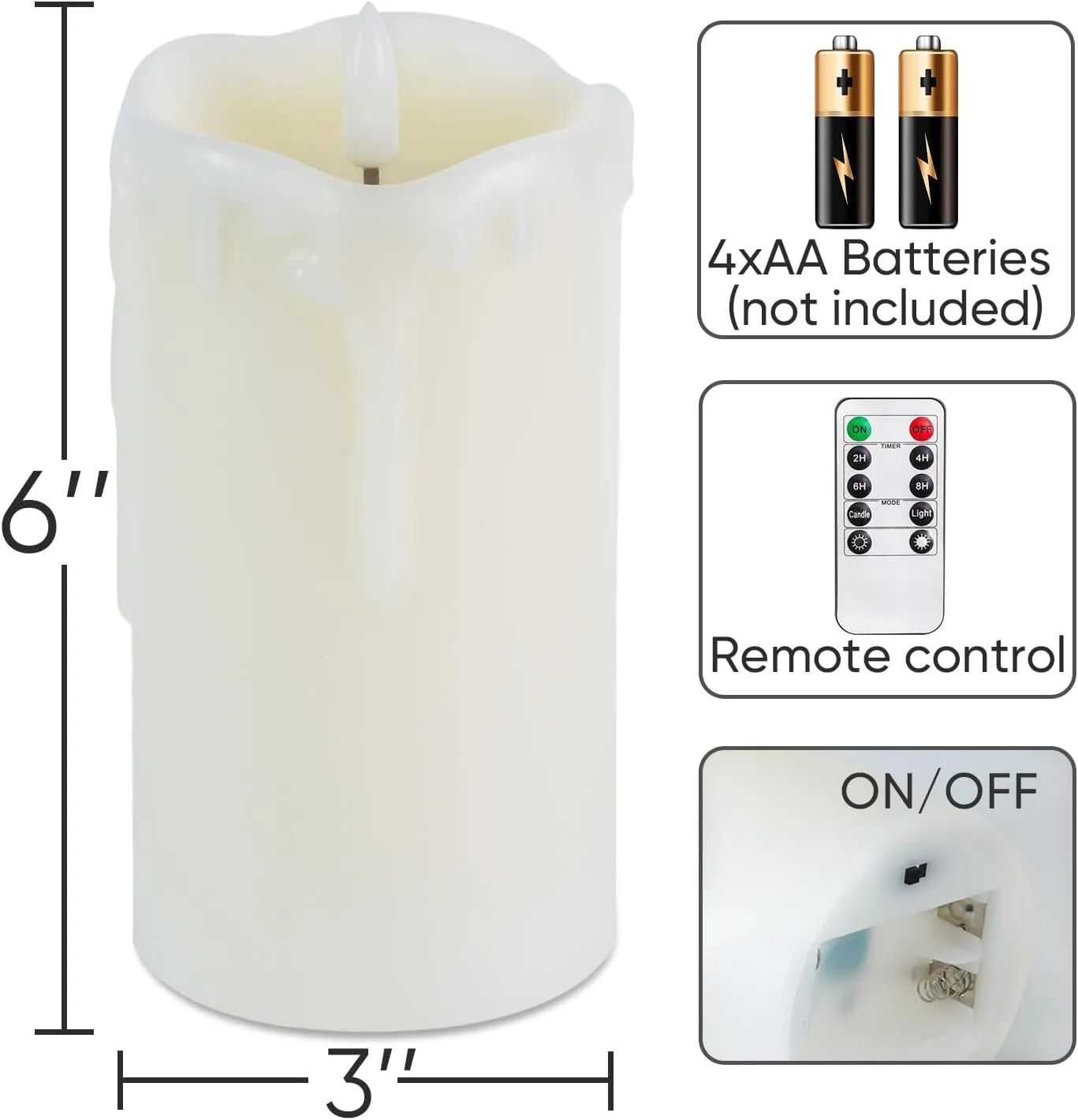 Dripping Wax Flameless Candles, Battery Operated Candles with Remote Control and Timers, LED Pillar Candles, Electric Fake Candles, 3" X 6", Set of 2