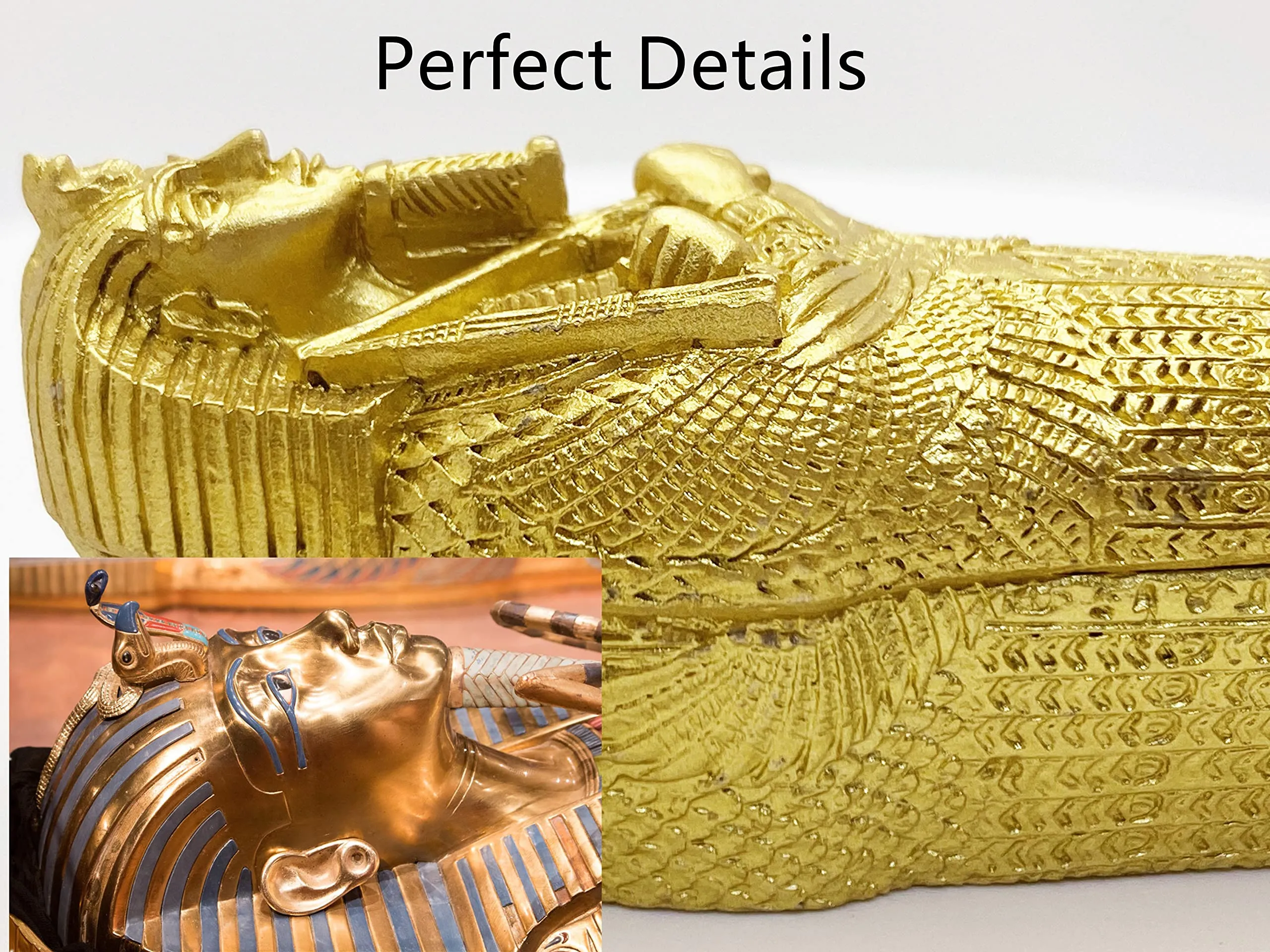 EASCHEER Egyptian Pharaoh Sarcophagus Coffin w/Mummy Figurine 2PCS Decorations Statues Home Décor(Gold)