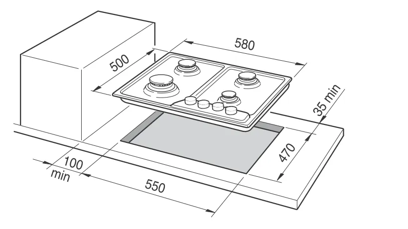 EHS635D1SB 58CM 3-BURNER GAS HOB