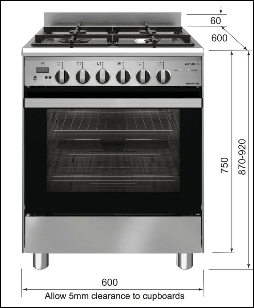 Emilia EM664GG 60cm Italian Made Stainless Steel Gas Stove - Special Order