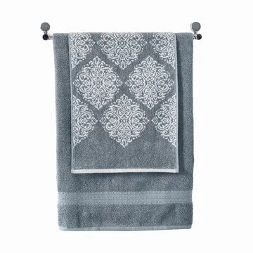 Eula Modern 6 Piece Cotton Towel Set, Stylish Damask Pattern, Slate Blue By Casagear Home