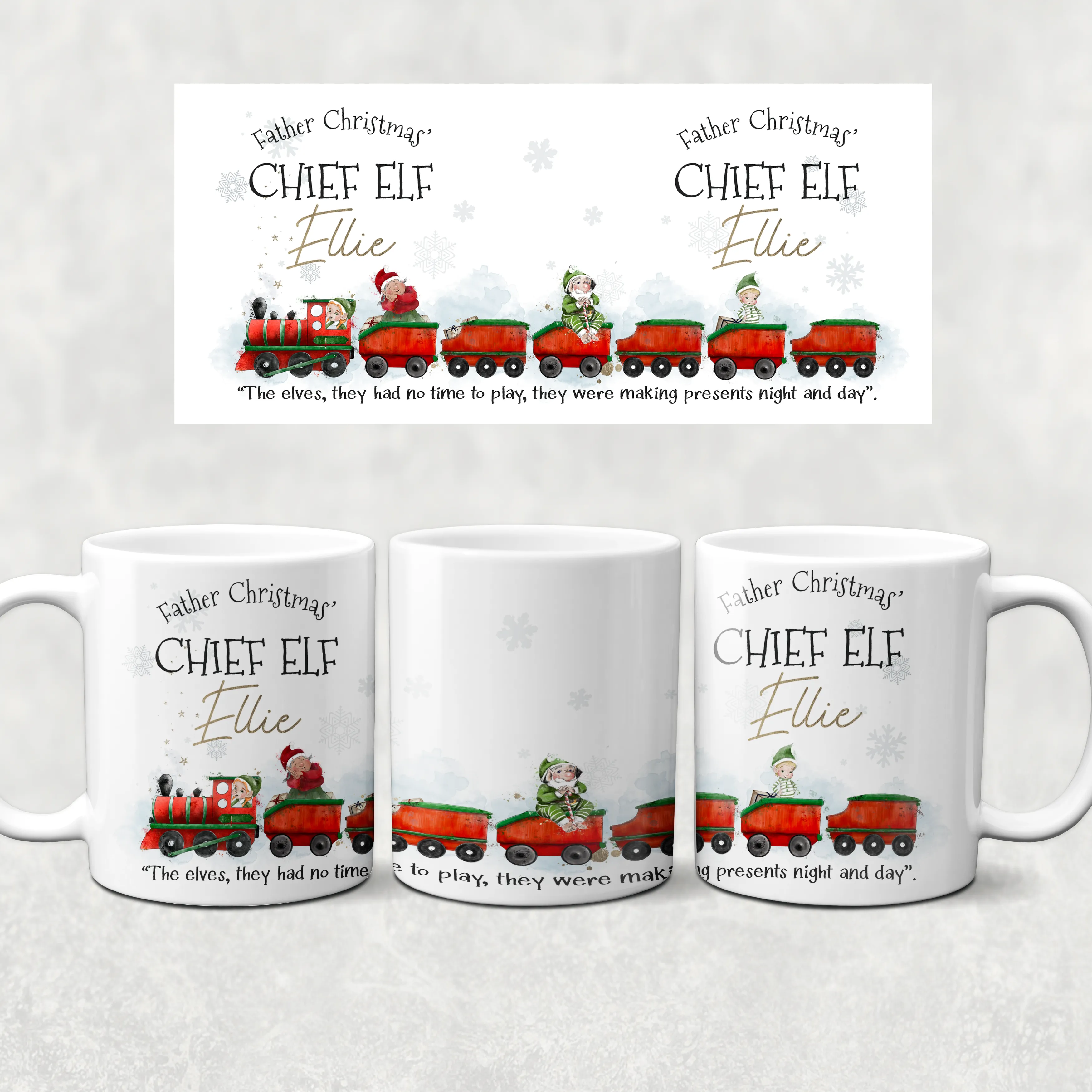 Father Christmas' Chief Elf Christmas Train Personalised Christmas Eve Mug and Coaster Set