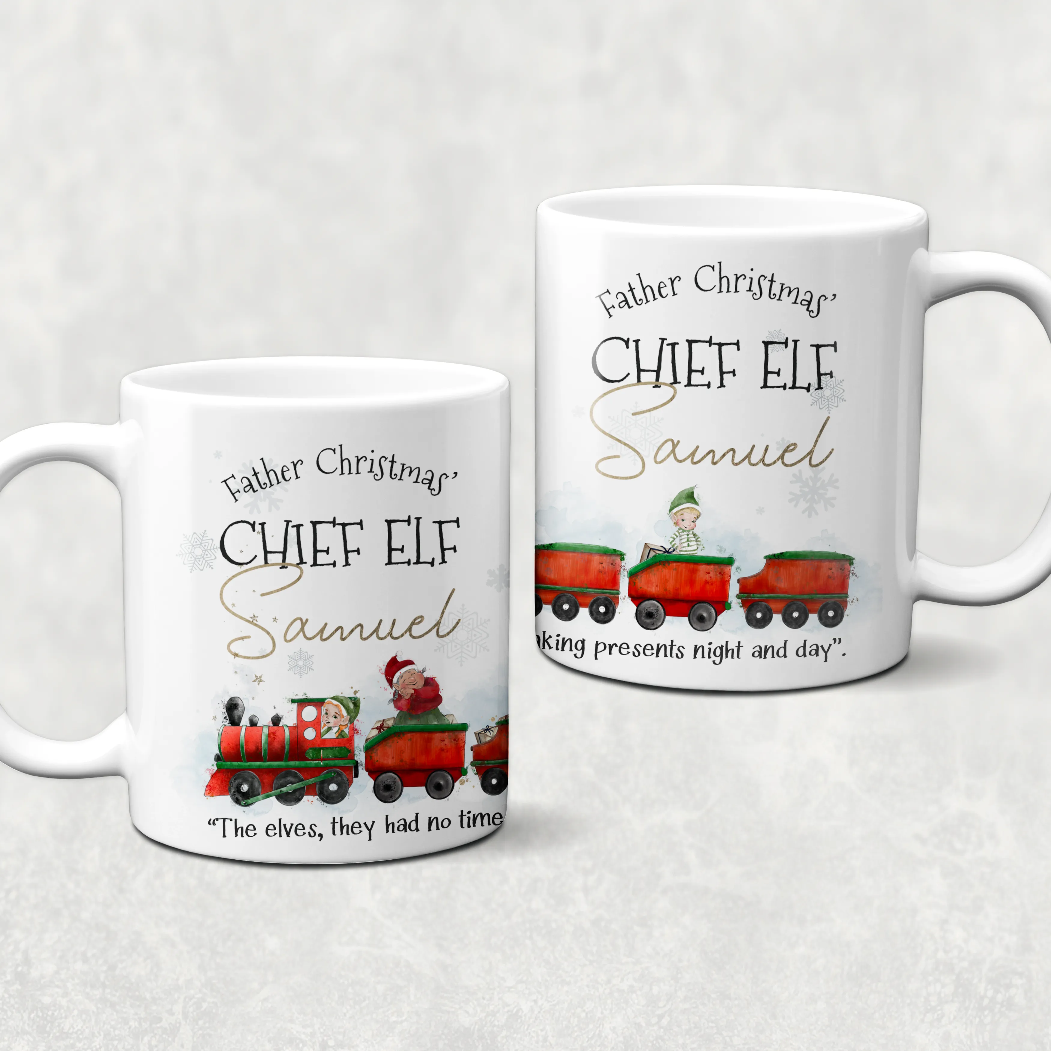 Father Christmas' Chief Elf Christmas Train Personalised Christmas Eve Mug and Coaster Set