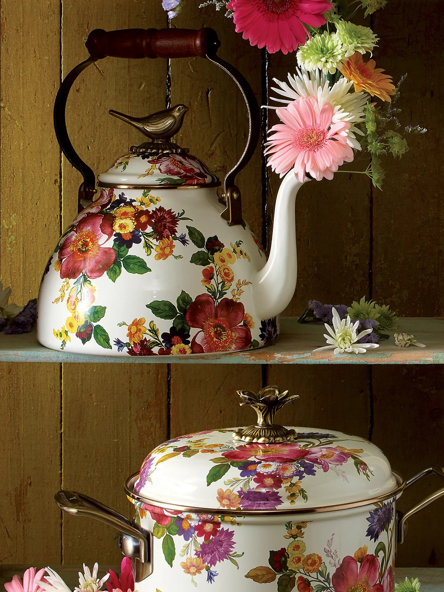 Flower Market Bird Tea Kettle