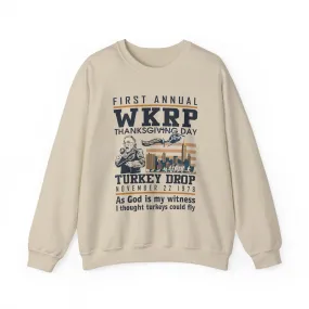 Funny Thanksgiving WKRP Turkey Drop Sweatshirt, Long Sleeve Sweatshirt, Hoodie - First Annual WKRP Thanksgiving Day Cincinnati OH Shirts