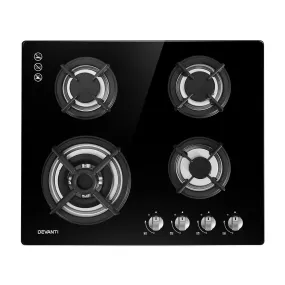 Gas Cooktop 60cm 4 Burner Ceramic Glass Stove Hob Cooker LPG NG Black