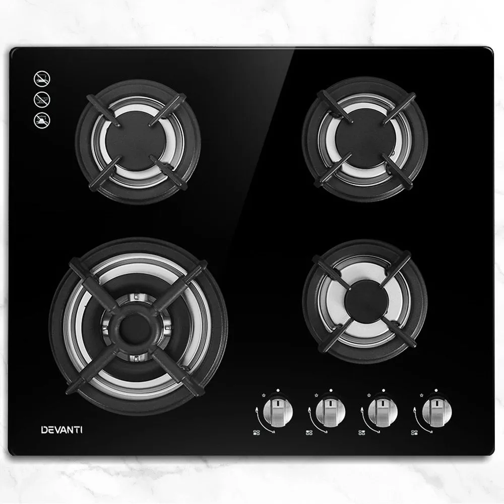 Gas Cooktop 60cm 4 Burner Ceramic Glass Stove Hob Cooker LPG NG Black