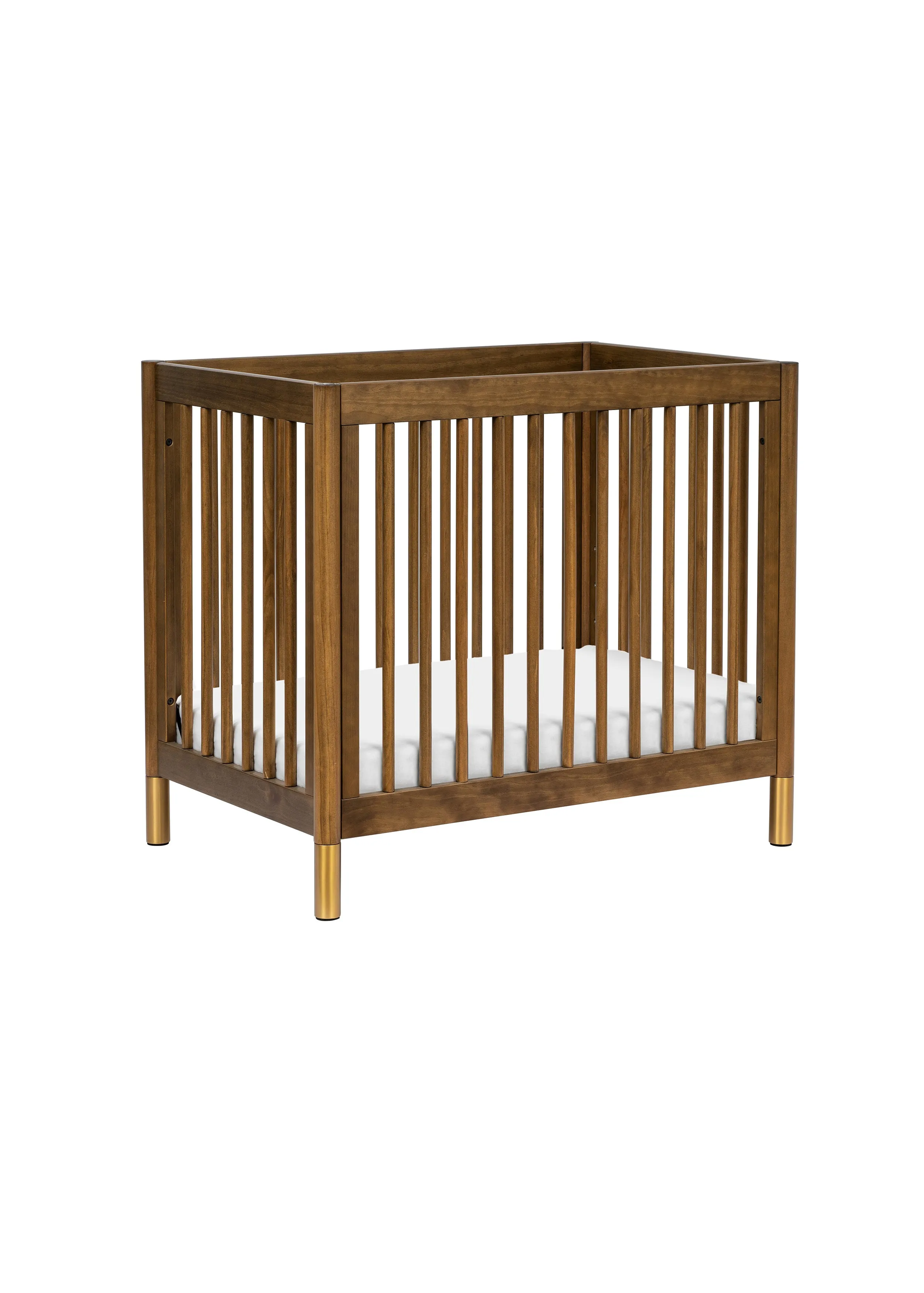 GELATO 4-IN-1 CONVERTIBLE MINI CRIB - NATURAL WALNUT AND GOLD FEET