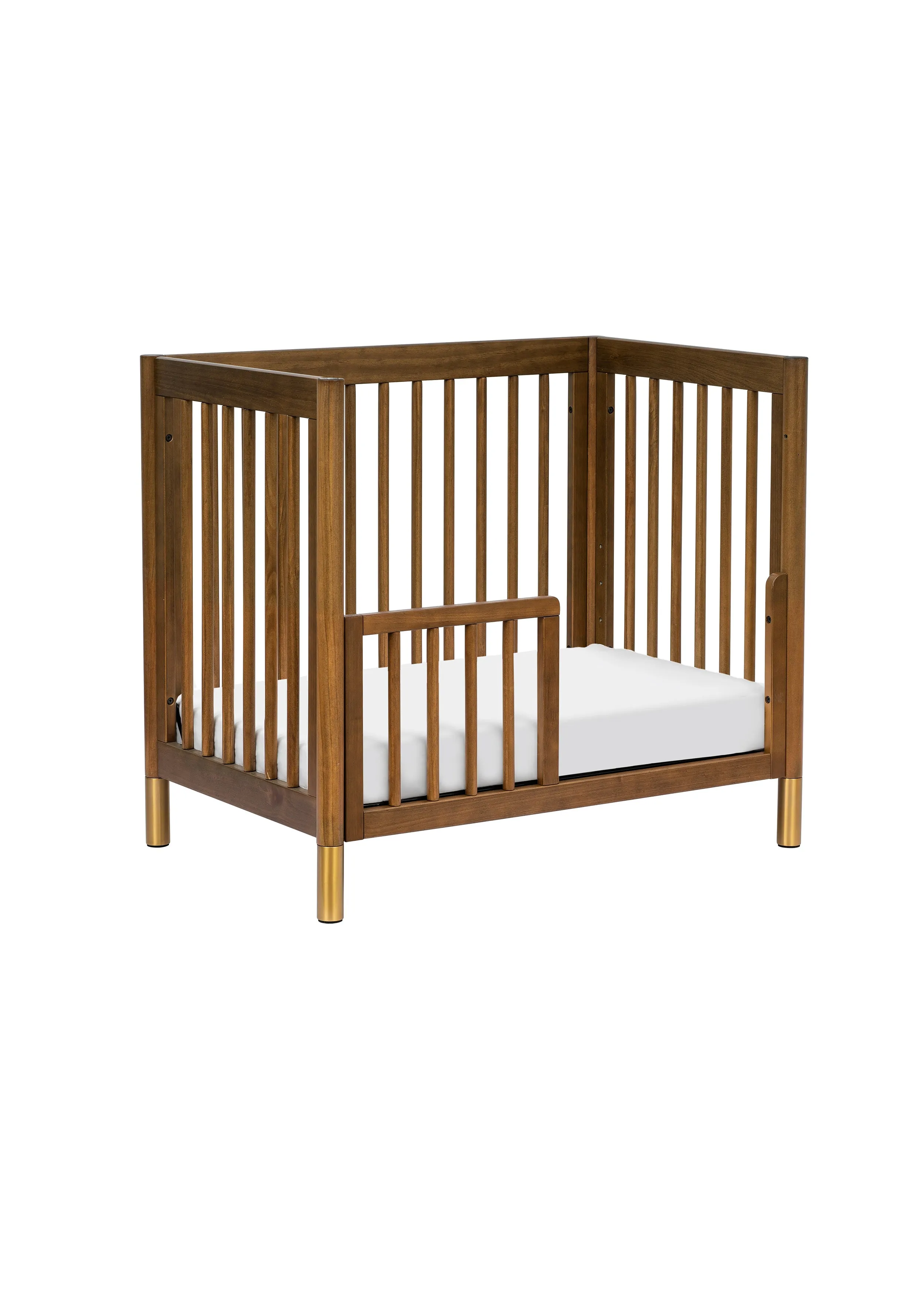 GELATO 4-IN-1 CONVERTIBLE MINI CRIB - NATURAL WALNUT AND GOLD FEET