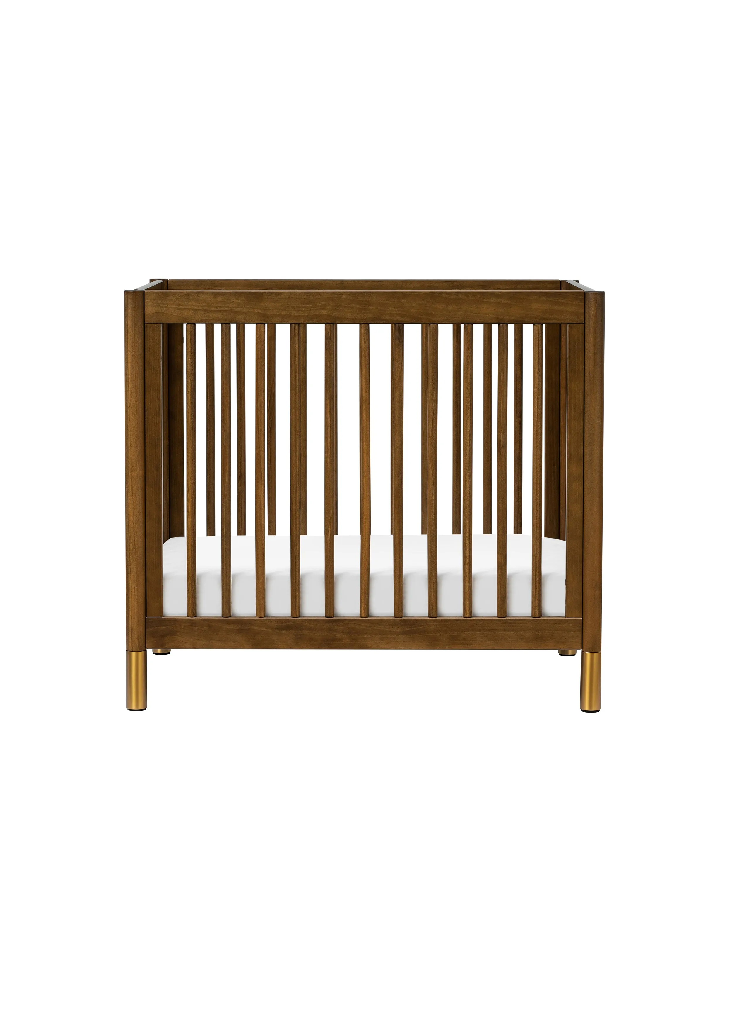 GELATO 4-IN-1 CONVERTIBLE MINI CRIB - NATURAL WALNUT AND GOLD FEET