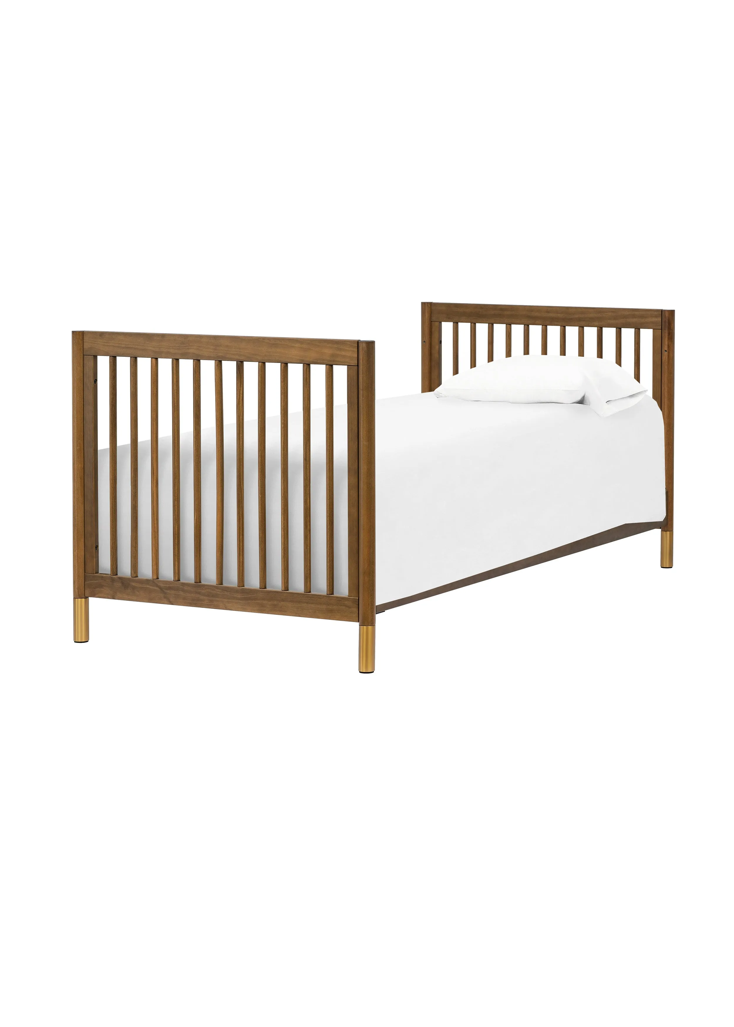 GELATO 4-IN-1 CONVERTIBLE MINI CRIB - NATURAL WALNUT AND GOLD FEET