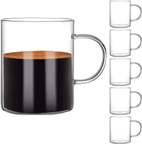 Glass Coffee Mugs Set of 6, Aoeoe 15 oz Large Coffee Mug, Wide Mouth Glass Mugs, Mocha Hot Beverage Mugs, Clear Espresso Cups with Handle, Glass Cup for Hot or Cold Latte, Cappuccino, Tea, Juice, Beer - WIL-X002VD5MZ3