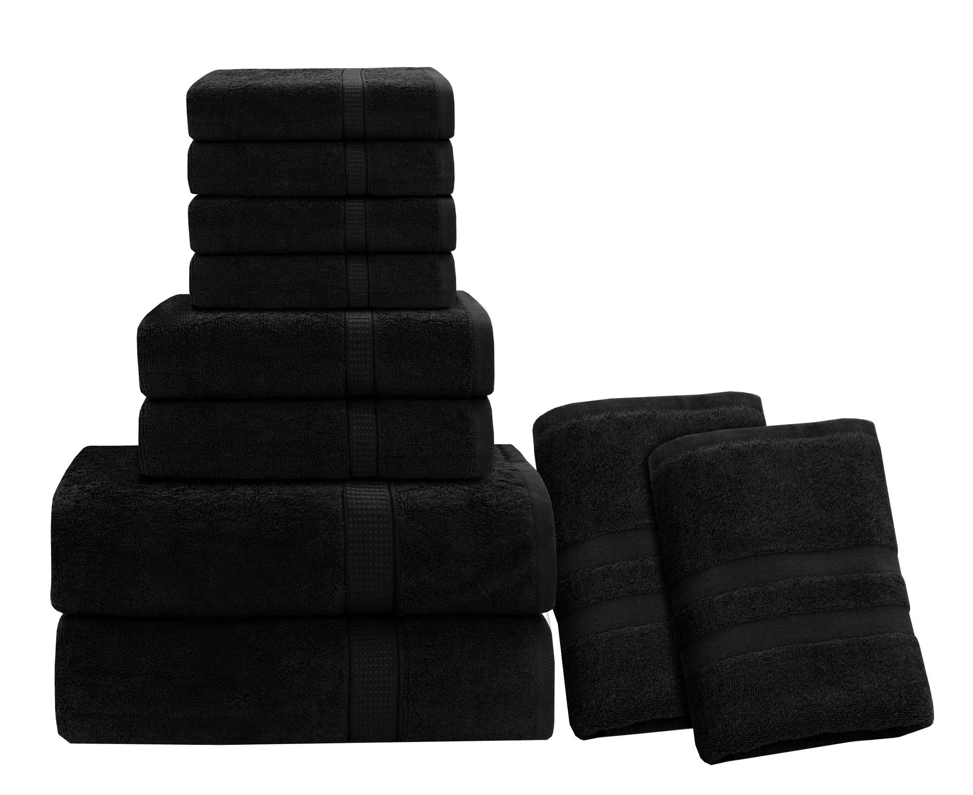 GOLD TEXTILES Luxury 10 Piece Towel Set, (Bath Towel 27x54, Hand Towel 16x30, Washcloth 13x13, Bath Mat 22x34) Ultra-Plush Absorbent Cotton Towels for Bathroom (Black, 10 Piece Towel Set)