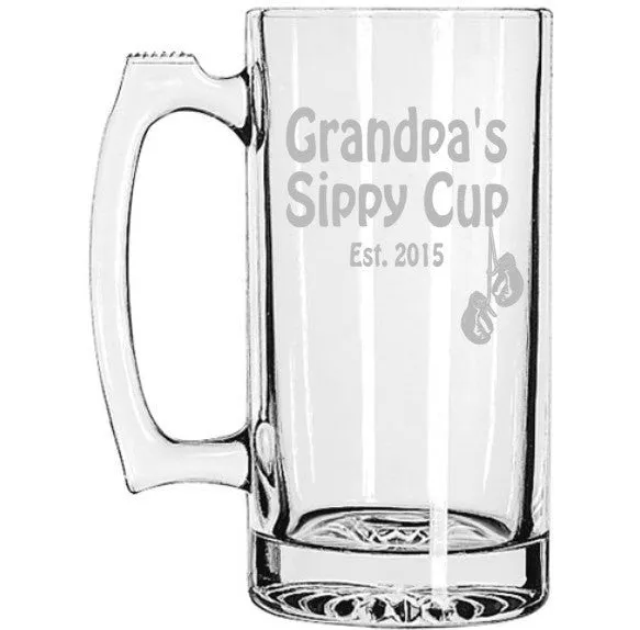 Grandpa's Sippy Cup, Grandpa's Beer Mug with Boxing Gloves, Fathers Day Birthday New Baby, Etched Beer Mug