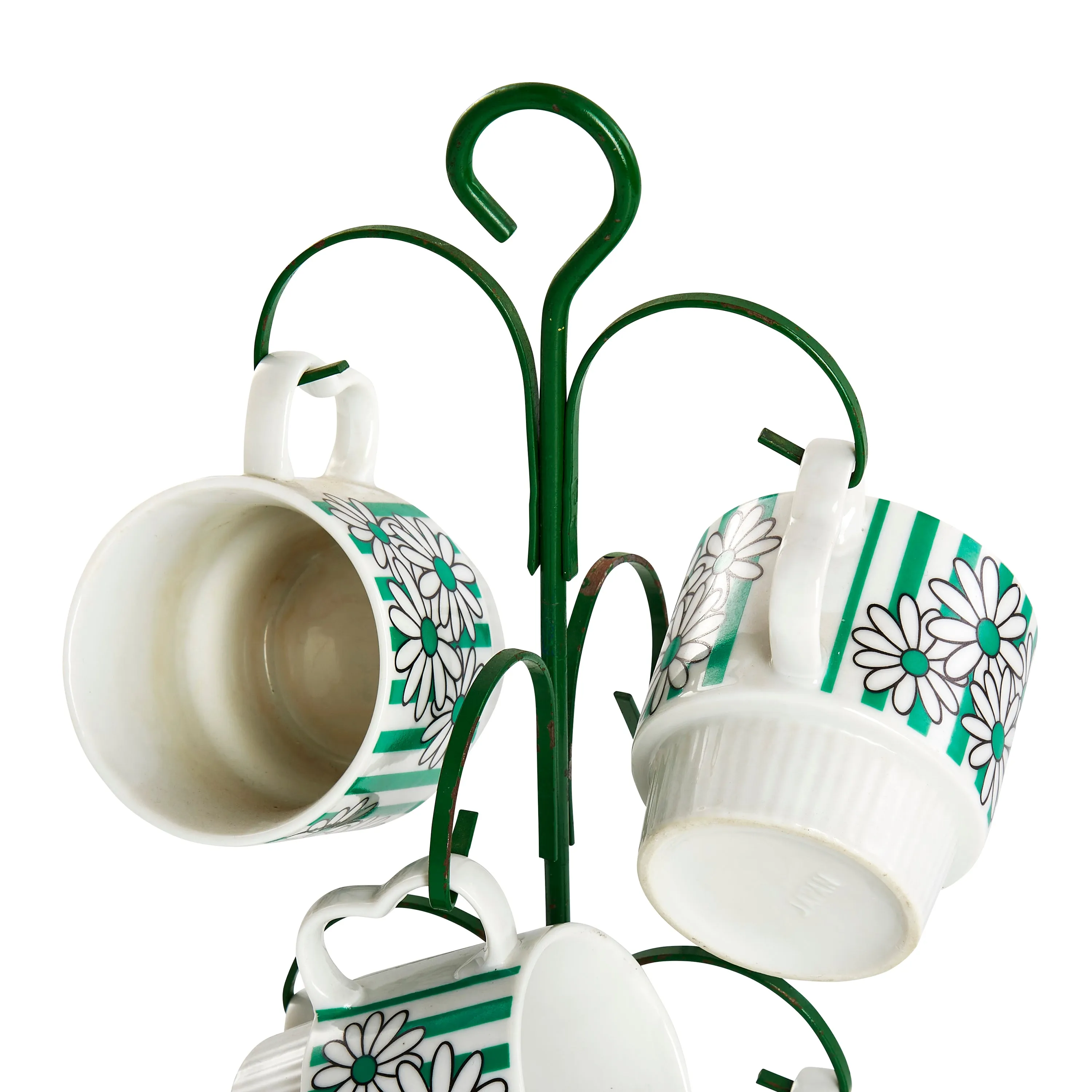 Green Metal Coffee Cup Stand with Five Cups