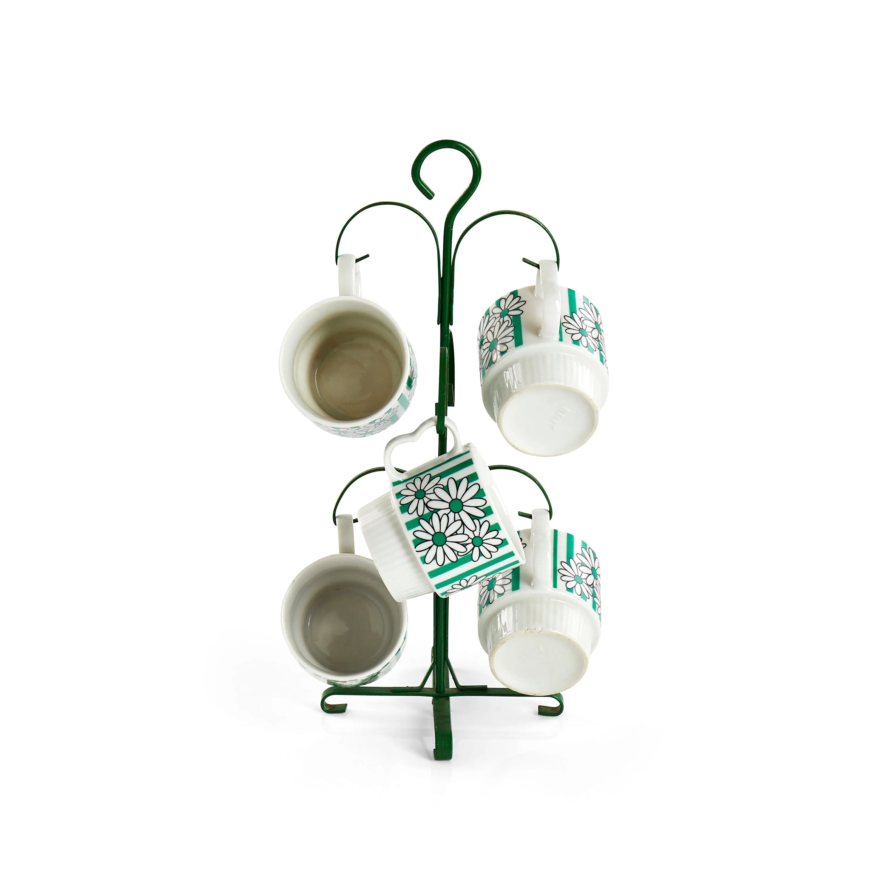 Green Metal Coffee Cup Stand with Five Cups