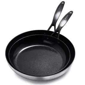 GreenPan Venice Pro Noir 10" and 12" Frying Pan Skillet Set, Matte Black Handle, Silver