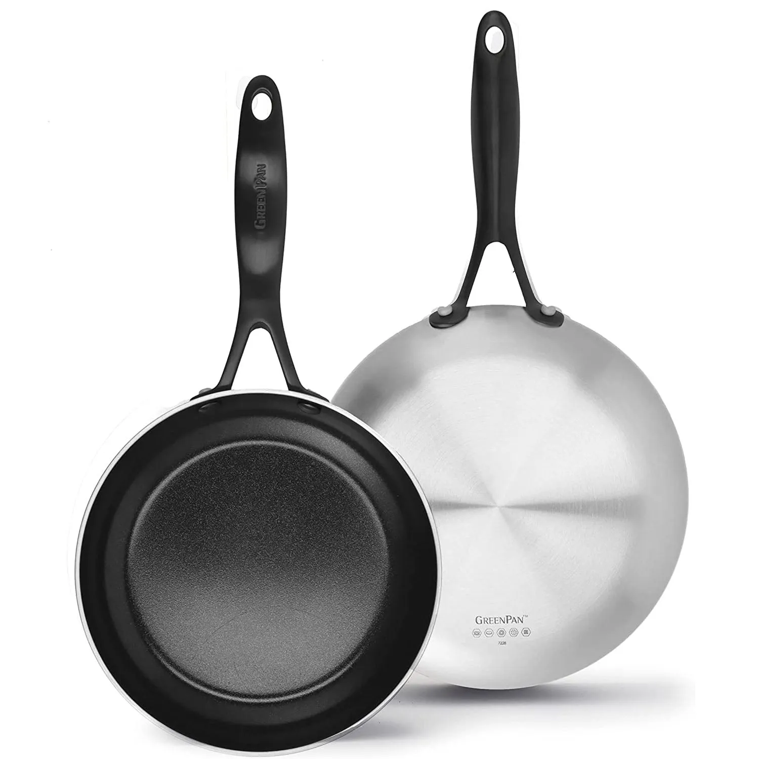 GreenPan Venice Pro Noir 8" and 10" Frying Pan Skillet Set, Matte Black Handle, Silver