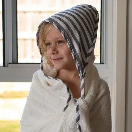 Grey Stripe Personalised ES Kids Hooded Bath Towels