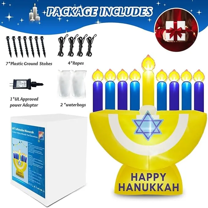 Happy Hanukkah Inflatable Menorah LED 6' Foot