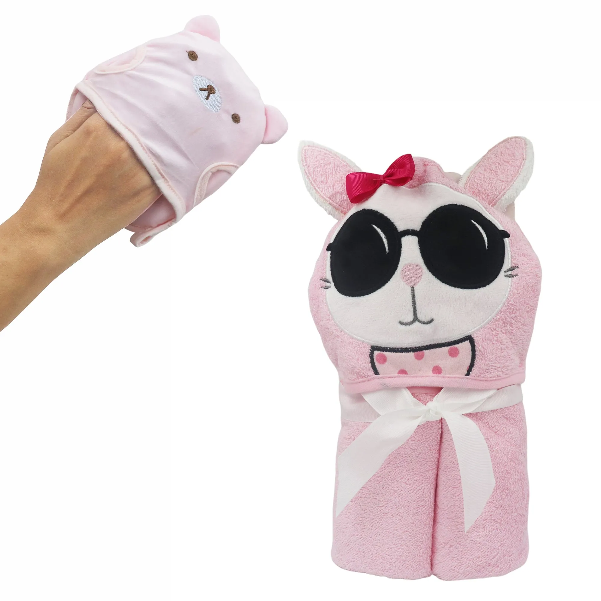 Hello Kitty Cotton Hooded Baby Bath Towel with Baby Loofah