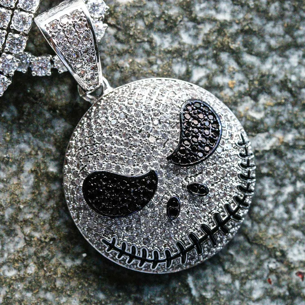 Iced Out Jack Skellington Pendant in White Gold