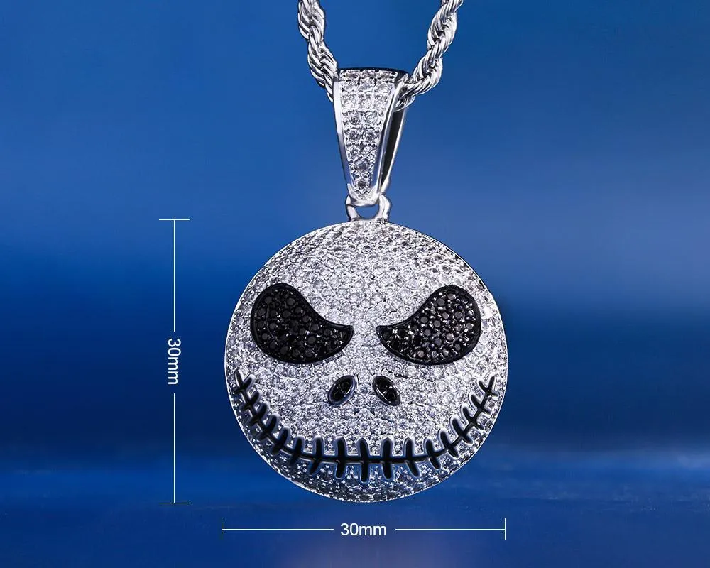 Iced Out Jack Skellington Pendant in White Gold