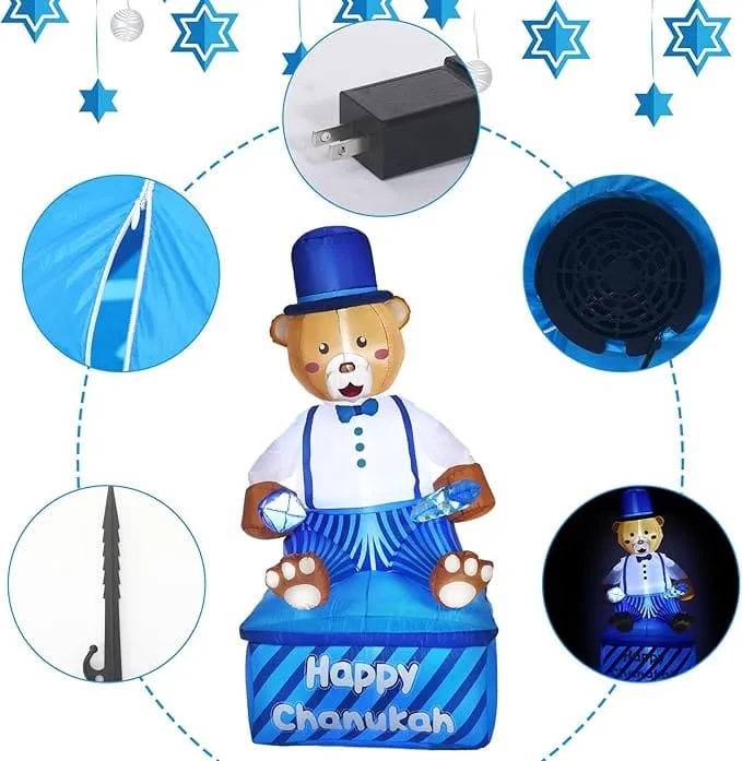 Inflatable Lawn Chanukah Themed Bear - 8' Tall