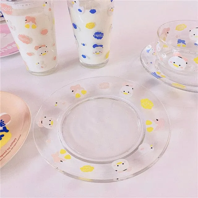 Kawaii Duck Summer Glass Plate / Cup Collection