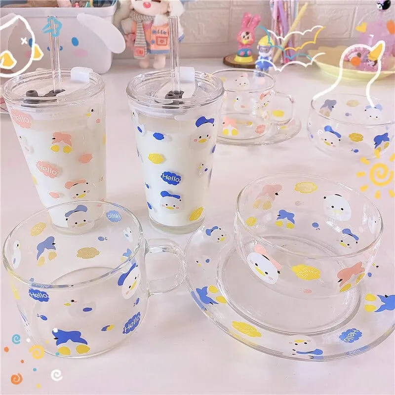 Kawaii Duck Summer Glass Plate / Cup Collection