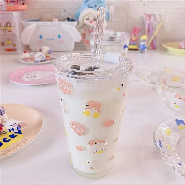 Kawaii Duck Summer Glass Plate / Cup Collection