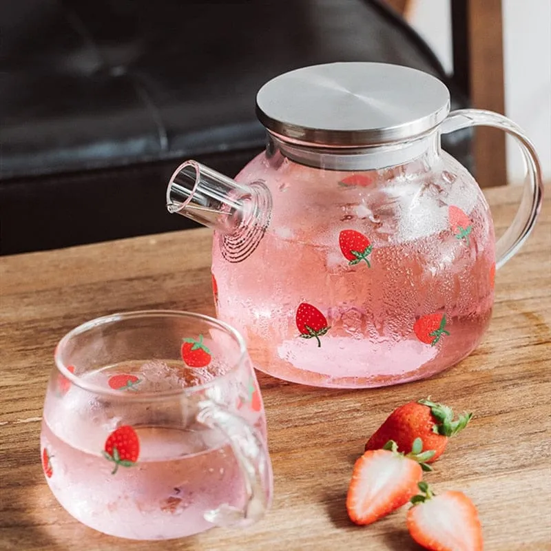 Kawaii Strawberry Glass Water Jug   Cup