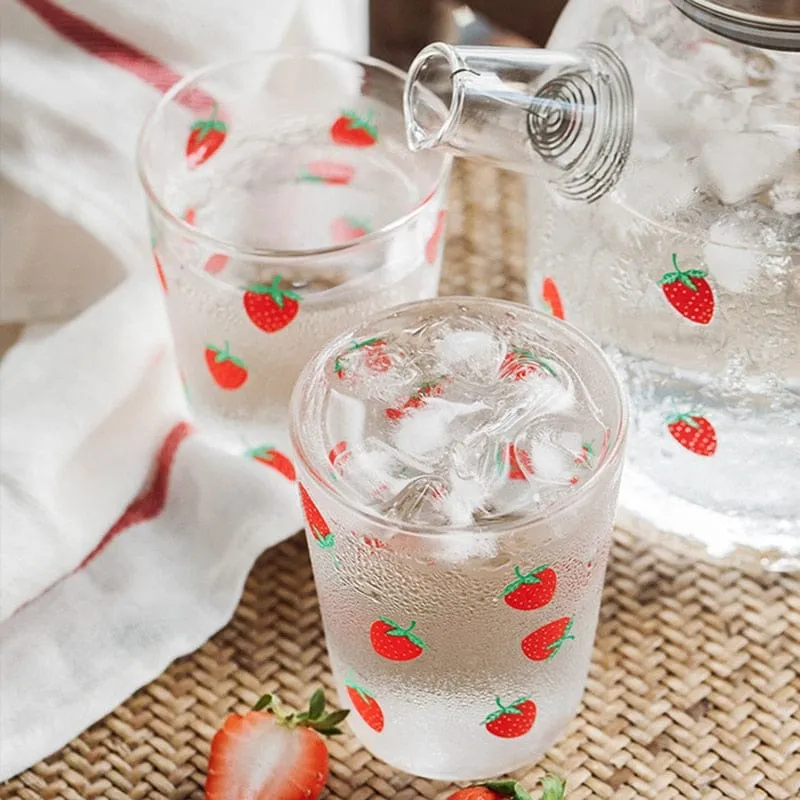 Kawaii Strawberry Glass Water Jug   Cup