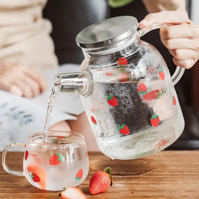 Kawaii Strawberry Glass Water Jug   Cup