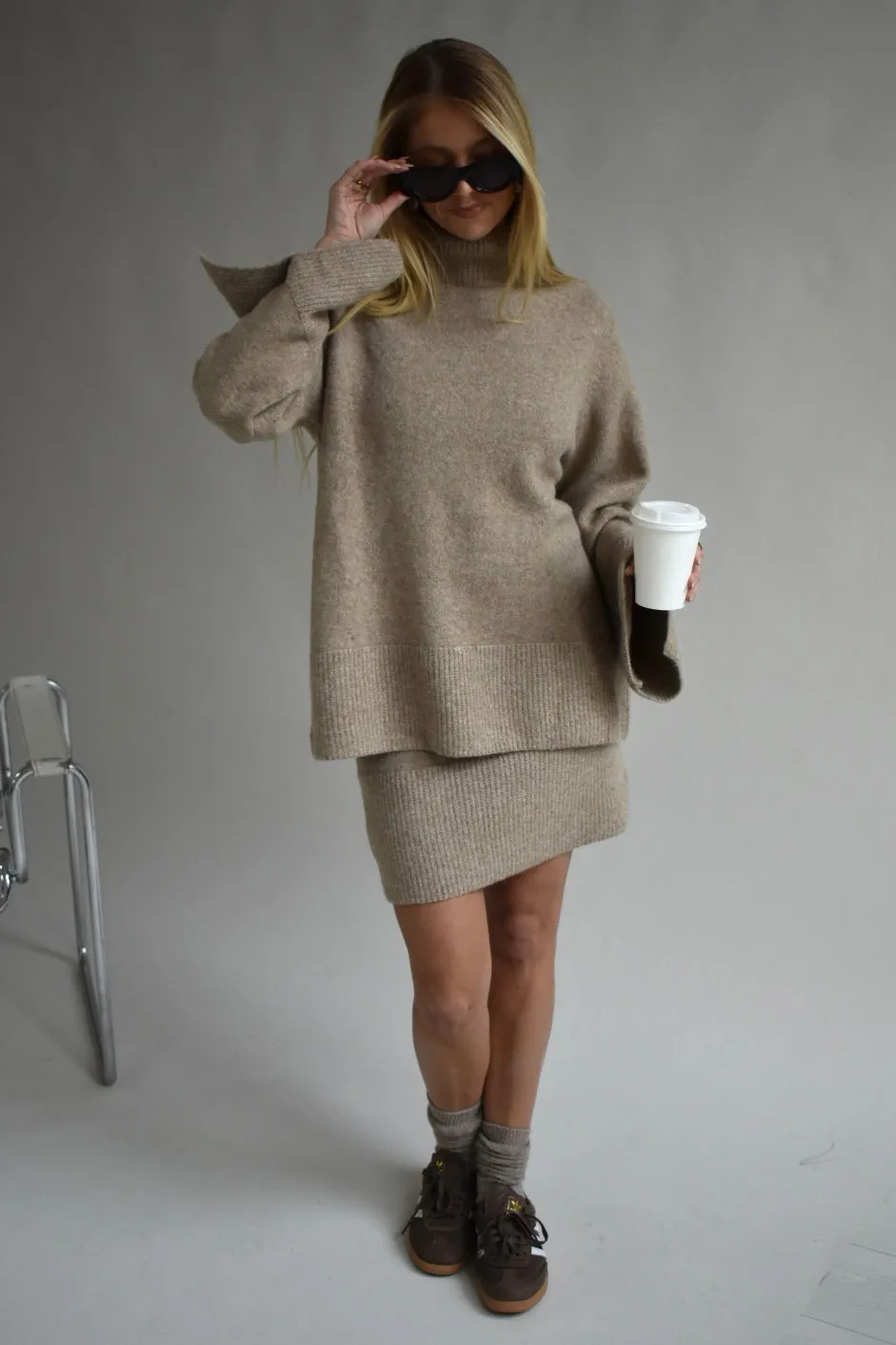 Knitted mini skirt - Taupe