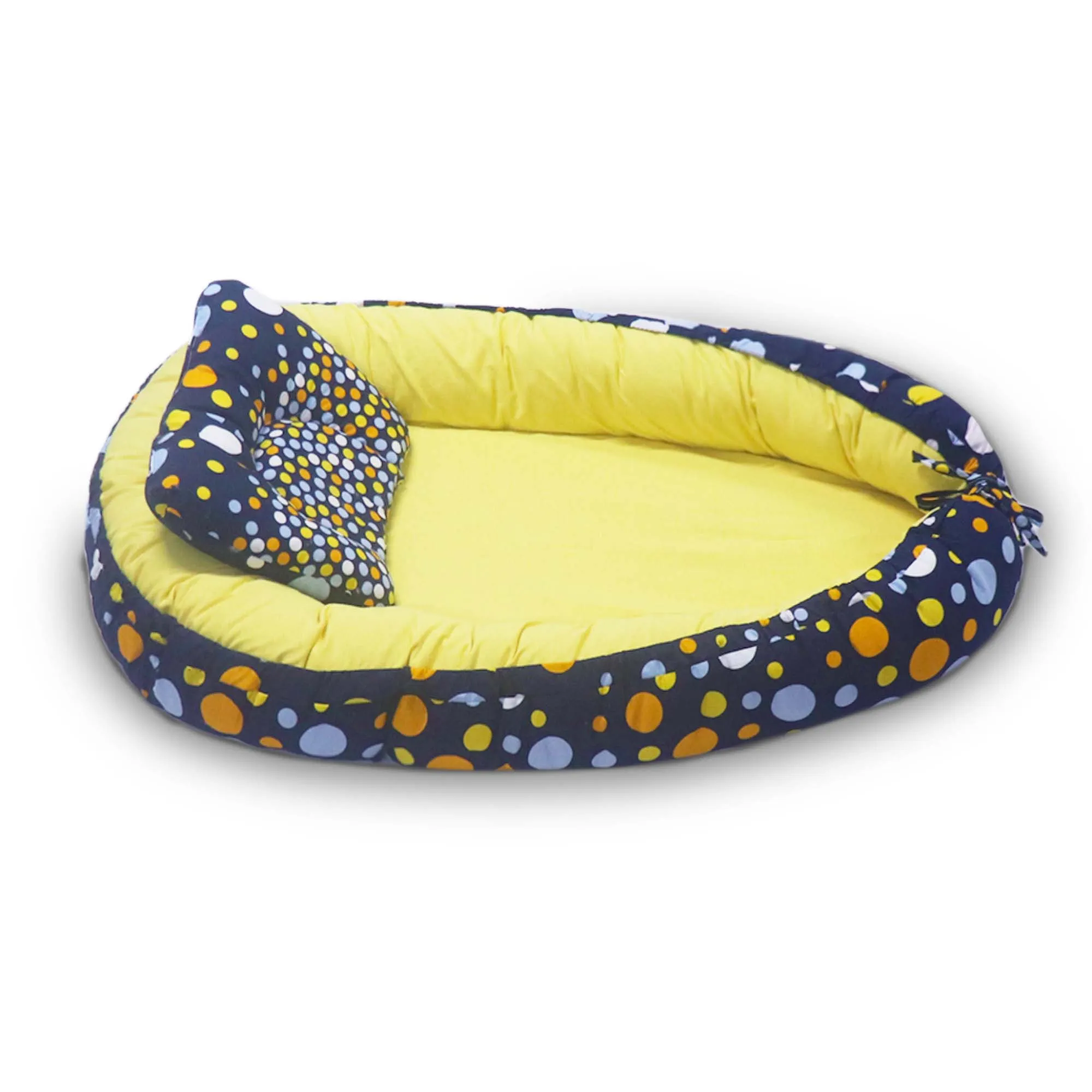 Kradyl Kroft Baby Boat Bed for Babies & Infants | Portable Baby Bedding Set with Pillow | Removable Covers | Double Side Baby Sleeping Bed | Baby Sleeping Pod (Magic Polka)