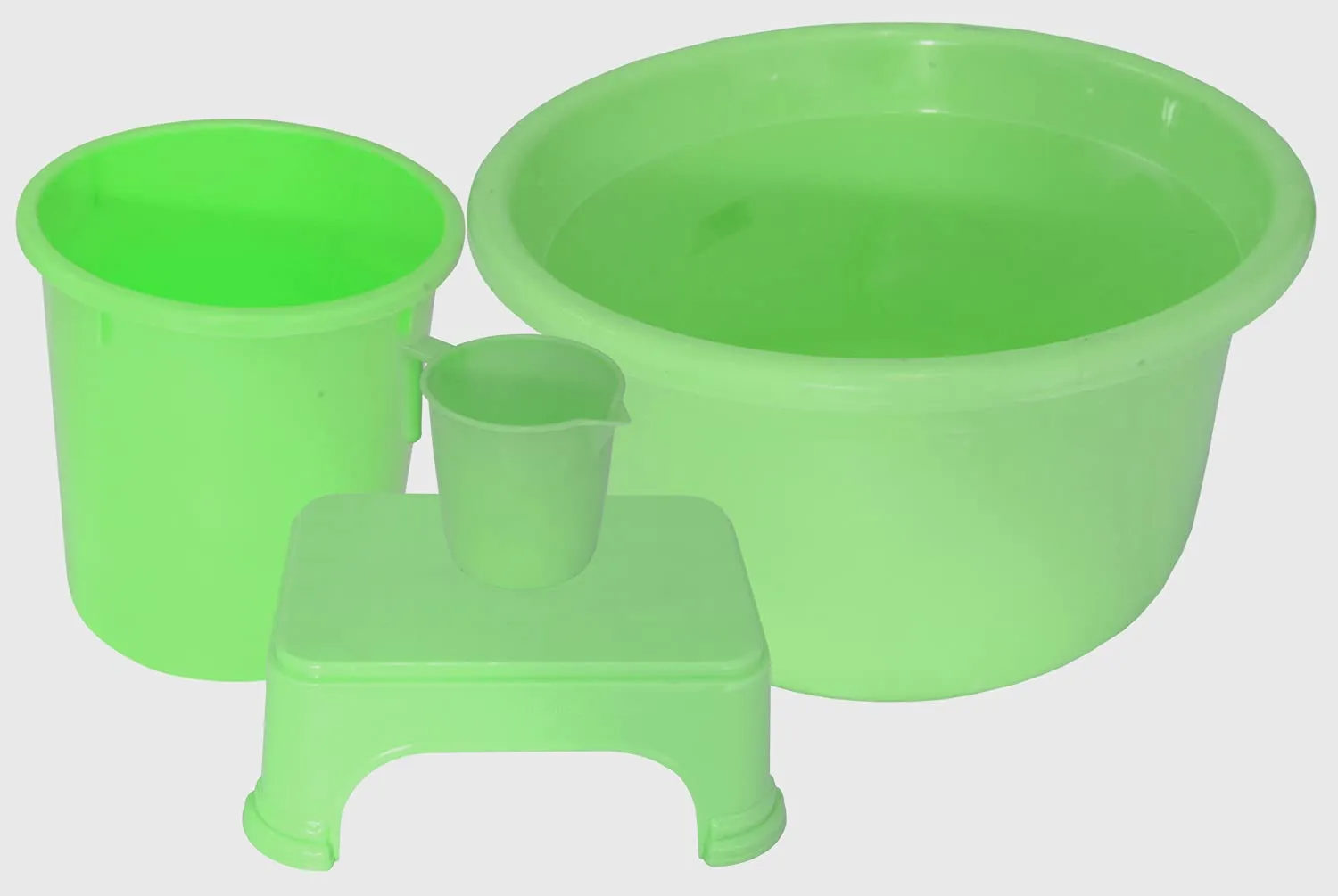 Kuber Industries 4 Pieces Plastic Mug, Stool, Dustbin & Tub Set (Green)