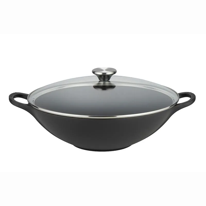 Le Creuset Cast Iron Wok with Glass Lid 32cm Satin Black