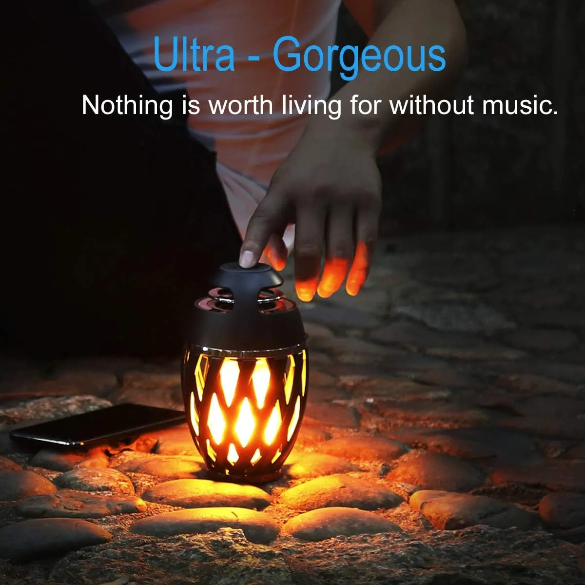 LED Flame Table Lamp with Bluetooth Speaker – Rechargeable Ambience Lantern for Patio & Home Decor, Perfect Gift for All Ages