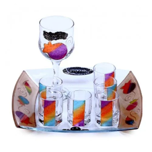 Lily Art - 507125-34 Kiddush cup set, 6 wine glasses tray