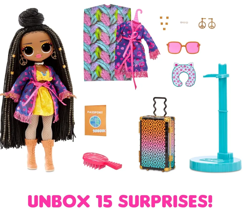 L.O.L. Surprise! OMG World Travel Sunset Fashion Doll with 15 Surprises Including Fashion Outfit, Travel Accessories and Reusable Playset – Great Gift for Girls Ages 4 ,Multicolor,576570