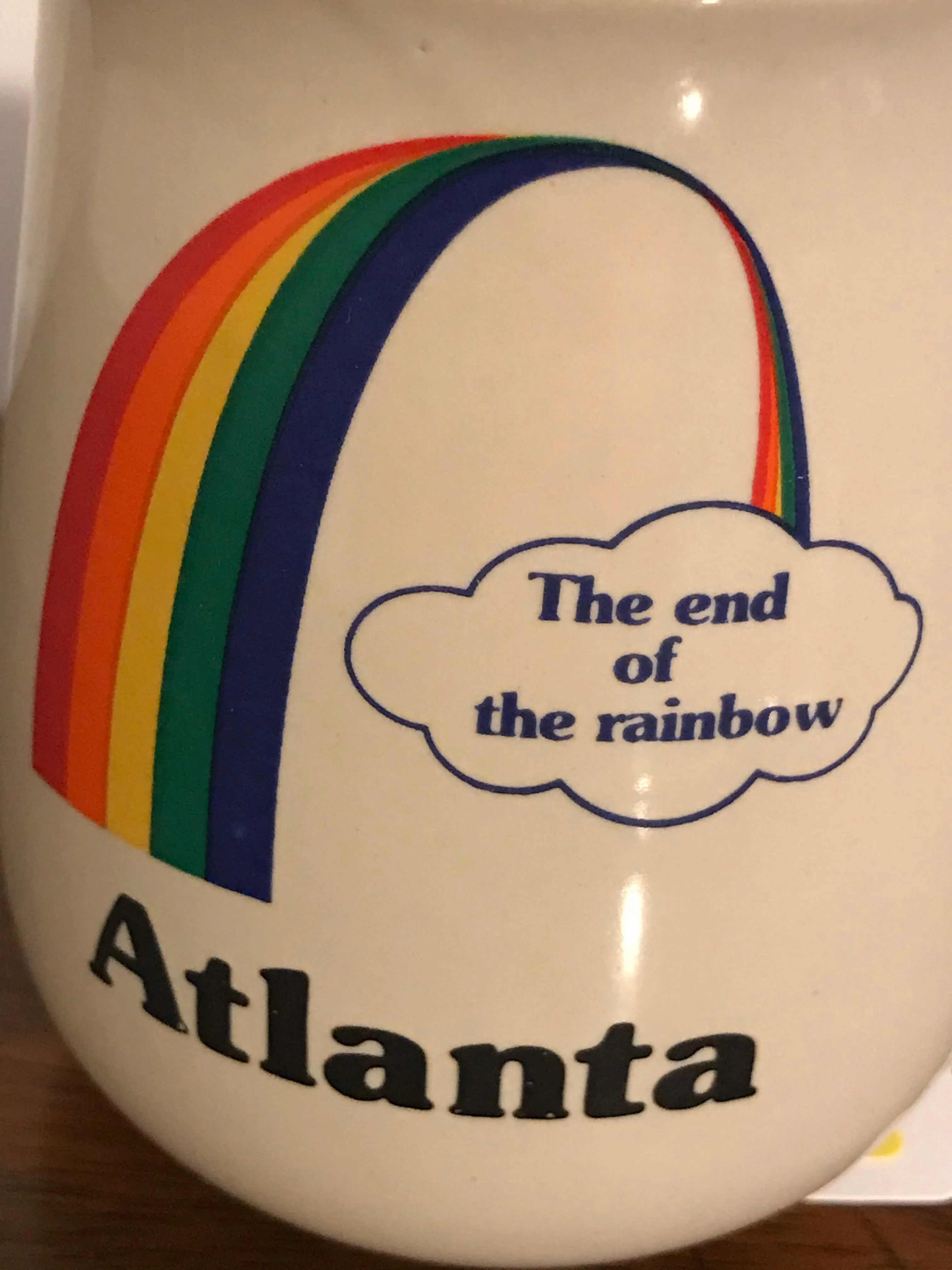 <€€ Vintage ATLANTA “The End of the RAINBOW” Coffee Cup Mug Pottery Papel