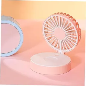 Mini Rechargeable Folding Cooler Fan With Makeup Mirror