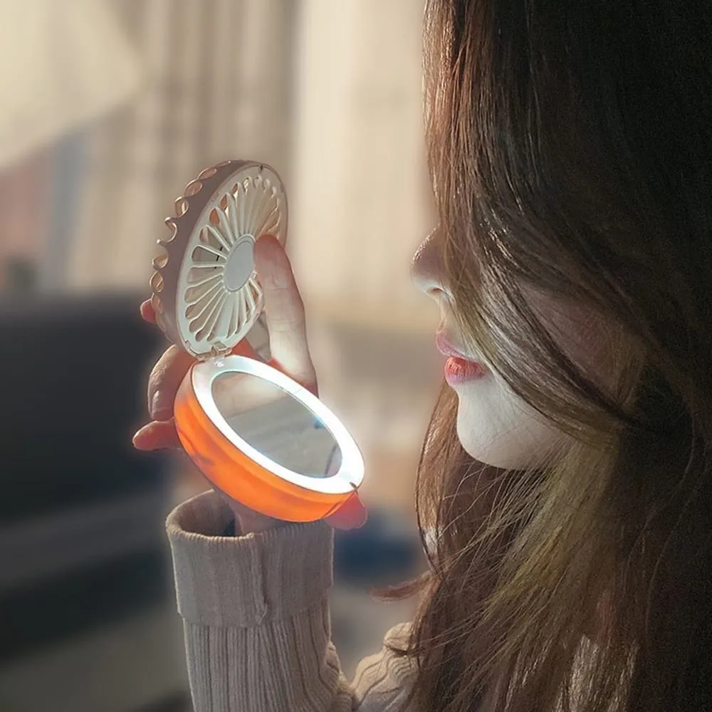 Mini Rechargeable Folding Cooler Fan With Makeup Mirror