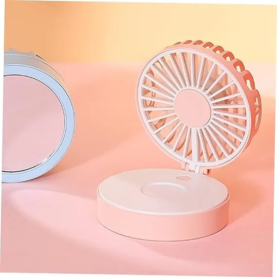 Mini Rechargeable Folding Cooler Fan With Makeup Mirror