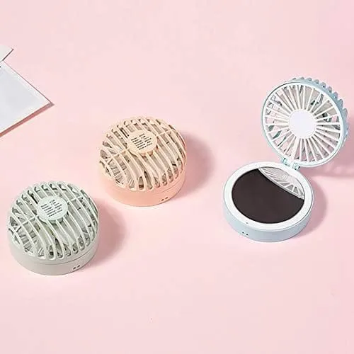 Mini Rechargeable Folding Cooler Fan With Makeup Mirror