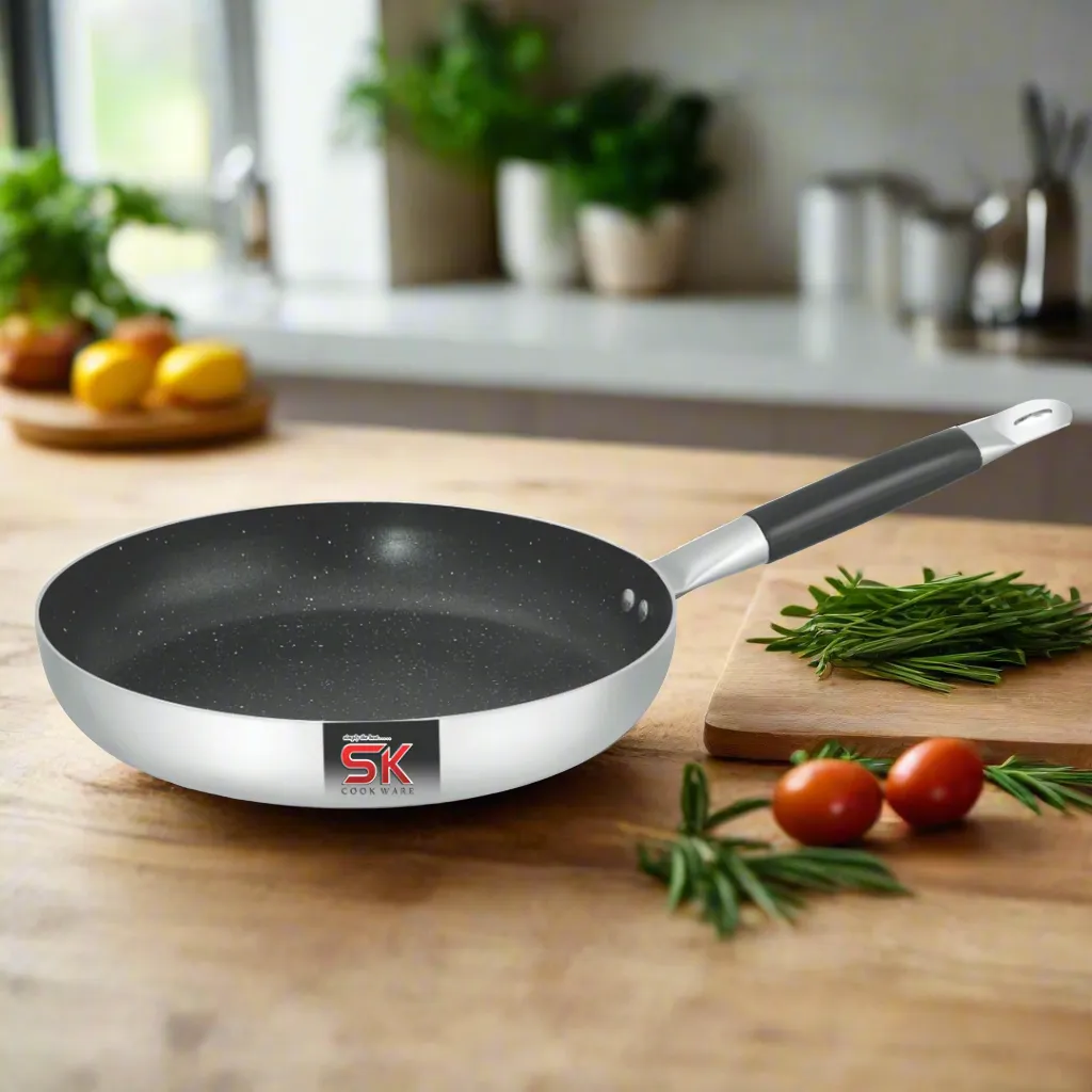 Mirror Polish Aluminum Steno Frying Pan inside Marble Coat - Black