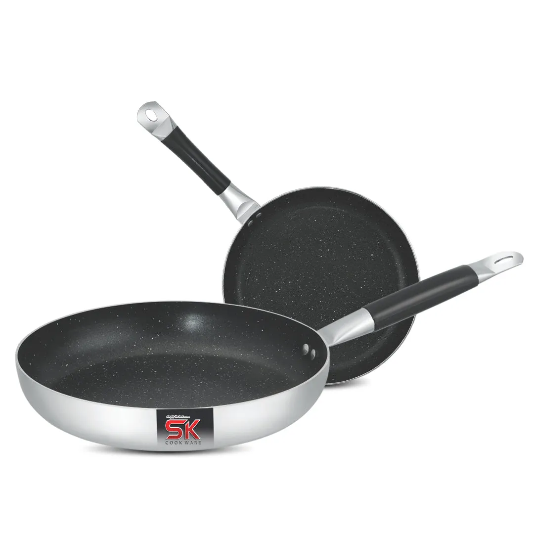 Mirror Polish Aluminum Steno Frying Pan inside Marble Coat - Black